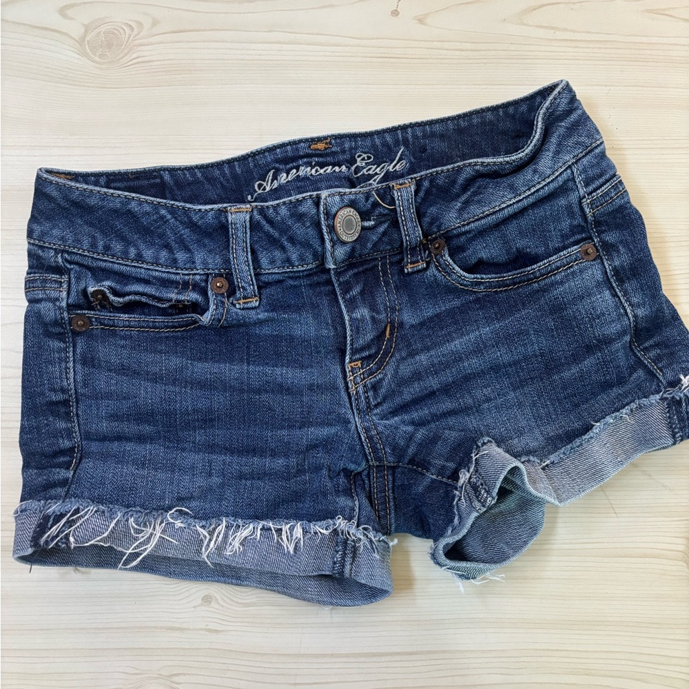 American Eagle Outfitters Women's Dark Blue Denim Cutoff Shorts